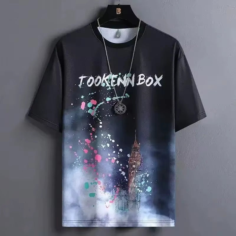 Summer Lightweight Ice Silk Gradient Set Men'S Short Sleeve T-Shirt Casual Shorts Sport Two-Piece Set Stylish Men'S Wear